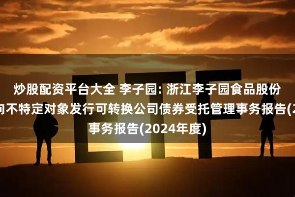 炒股配资平台大全 李子园: 浙江李子园食品股份有限公司向不特定对象发行可转换公司债券受托管理事务报告(2024年度)